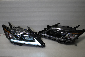 Тюнинг для Фары Camry V50 2012 - 2014, черные , габариты в стиле Lexus