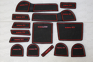 Тюнинг для Коврики в ниши и кармашки Impreza / Subaru XV , 2012 - 2015 , красная окантовка 