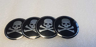 Наклейка на колпачки, для дисков 65мм Череп чёрный