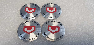 Наклейка на колпачки, для дисков 65мм VOSSEN серебро с красным лого