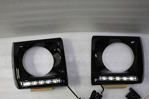 Тюнинг для Корпуса фар "очки" Mercedes G-class W463 чёрные , с ходовыми огнями хром , рестайлинг