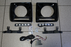 Тюнинг для Корпуса фар "очки" Mercedes G-class W463 чёрные , с ходовыми огнями чёрными , рестайлинг