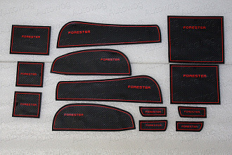 Коврики в ниши и кармашки Forester 2008 - 2012 , красная  оконтовка 