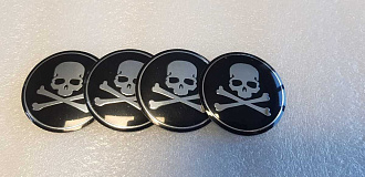 Наклейка на колпачки, для дисков 56мм Череп чёрный