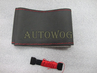 Оплетка на шнуровке (36-37см) S черная с красной ниткой , перфорированная 