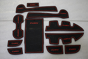 Тюнинг для Коврики в ниши и кармашки Camry V50 / V55 2015 +, красная окантовка 